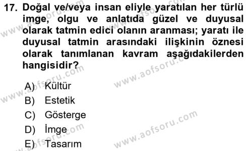 Görsel İletişim Ve Kuramları Dersi 2023 - 2024 Yılı Yaz Okulu Sınavı 17. Soru