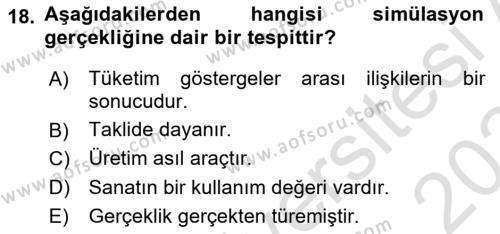 Görsel İletişim Ve Kuramları Dersi 2023 - 2024 Yılı Yaz Okulu Sınavı 18. Soru