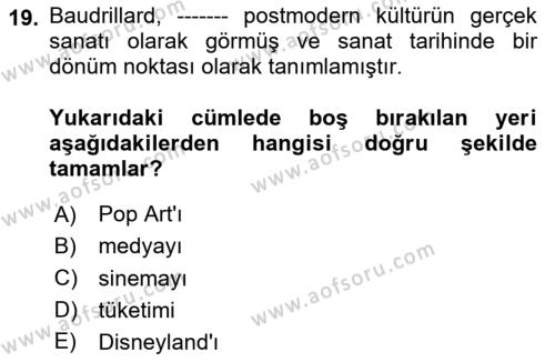 Görsel İletişim Ve Kuramları Dersi 2023 - 2024 Yılı Yaz Okulu Sınavı 19. Soru