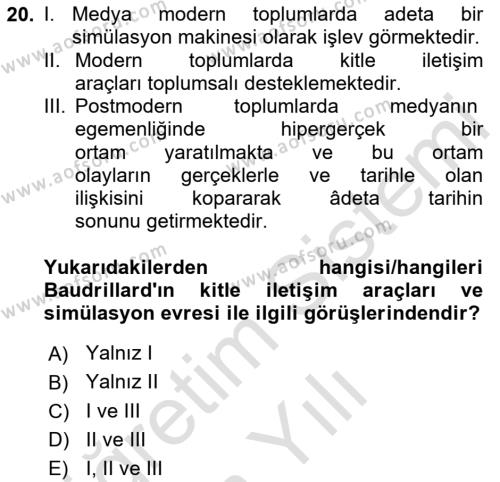 Görsel İletişim Ve Kuramları Dersi 2023 - 2024 Yılı Yaz Okulu Sınavı 20. Soru