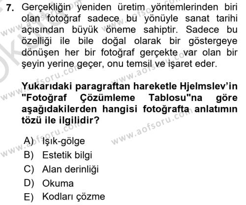 Görsel İletişim Ve Kuramları Dersi 2023 - 2024 Yılı Yaz Okulu Sınavı 7. Soru