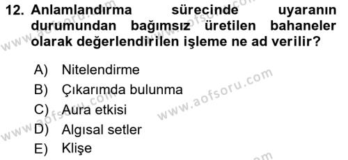 Görsel İletişim Ve Kuramları Dersi 2024 - 2025 Yılı (Vize) Ara Sınavı 12. Soru