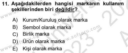 Kurumsal Kimlik Tasarımı Dersi 2023 - 2024 Yılı (Vize) Ara Sınavı 11. Soru