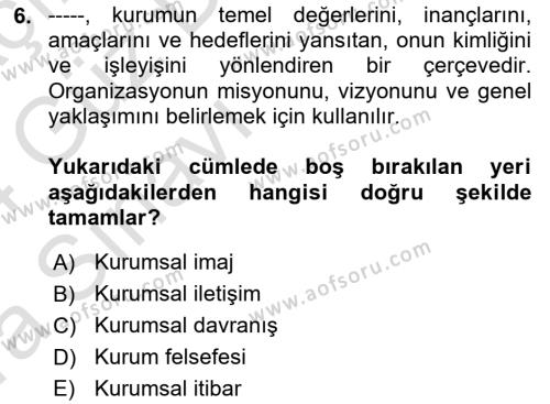 Kurumsal Kimlik Tasarımı Dersi 2023 - 2024 Yılı (Vize) Ara Sınavı 6. Soru