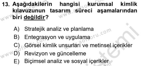 Kurumsal Kimlik Tasarımı Dersi 2023 - 2024 Yılı (Final) Dönem Sonu Sınavı 13. Soru