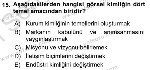 Kurumsal Kimlik Tasarımı Dersi 2023 - 2024 Yılı (Final) Dönem Sonu Sınavı 15. Soru