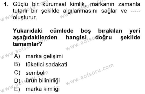 Kurumsal Kimlik Tasarımı Dersi 2023 - 2024 Yılı Yaz Okulu Sınavı 1. Soru