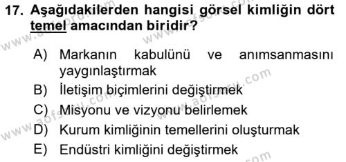 Kurumsal Kimlik Tasarımı Dersi 2023 - 2024 Yılı Yaz Okulu Sınavı 17. Soru