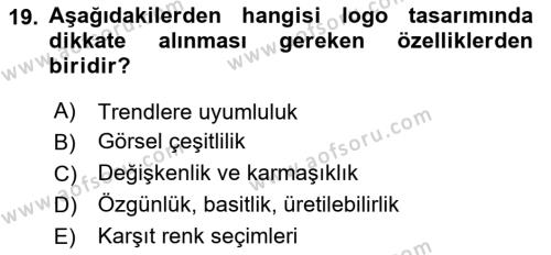 Kurumsal Kimlik Tasarımı Dersi 2023 - 2024 Yılı Yaz Okulu Sınavı 19. Soru