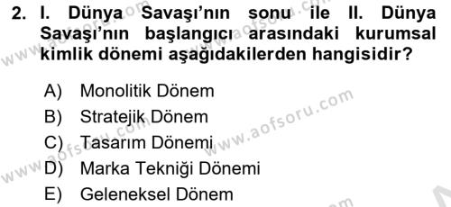 Kurumsal Kimlik Tasarımı Dersi 2023 - 2024 Yılı Yaz Okulu Sınavı 2. Soru