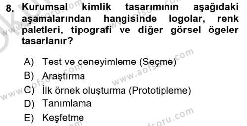 Kurumsal Kimlik Tasarımı Dersi 2023 - 2024 Yılı Yaz Okulu Sınavı 8. Soru