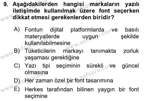 Kurumsal Kimlik Tasarımı Dersi 2023 - 2024 Yılı Yaz Okulu Sınavı 9. Soru