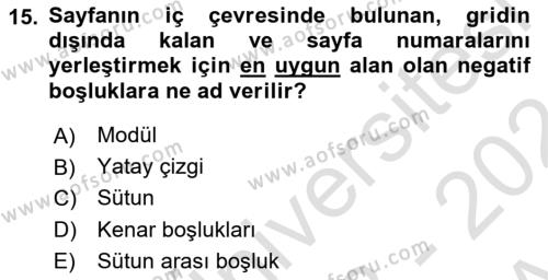 Görsel Sistem Tasarımları Dersi 2023 - 2024 Yılı (Vize) Ara Sınavı 15. Soru