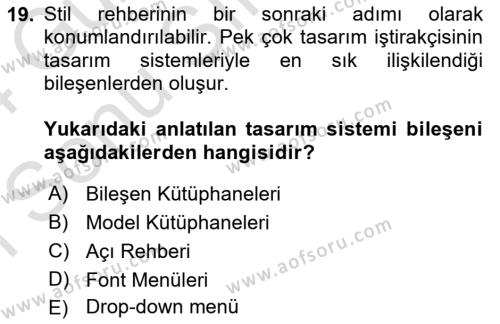 Görsel Sistem Tasarımları Dersi 2023 - 2024 Yılı (Final) Dönem Sonu Sınavı 19. Soru