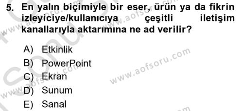 Görsel Sistem Tasarımları Dersi 2023 - 2024 Yılı (Final) Dönem Sonu Sınavı 5. Soru