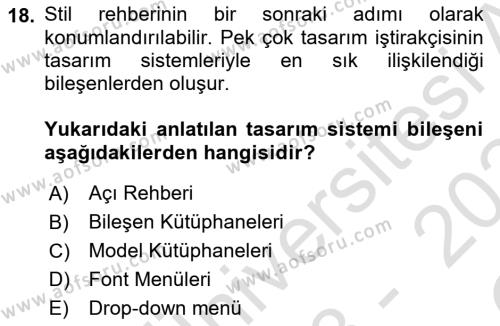 Görsel Sistem Tasarımları Dersi 2023 - 2024 Yılı Yaz Okulu Sınavı 18. Soru