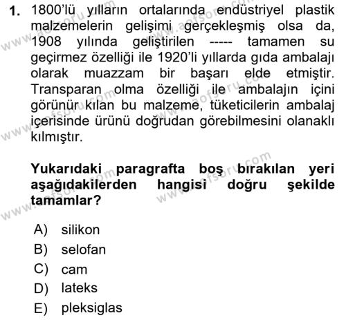 Ambalaj Tasarımı Dersi 2023 - 2024 Yılı (Vize) Ara Sınavı 1. Soru