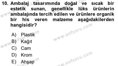 Ambalaj Tasarımı Dersi 2023 - 2024 Yılı (Vize) Ara Sınavı 10. Soru