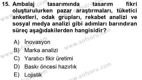 Ambalaj Tasarımı Dersi 2023 - 2024 Yılı (Vize) Ara Sınavı 15. Soru