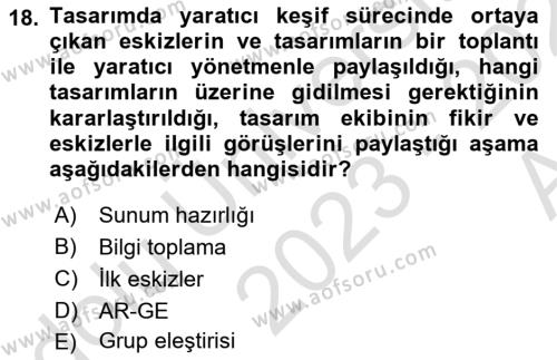 Ambalaj Tasarımı Dersi 2023 - 2024 Yılı (Vize) Ara Sınavı 18. Soru