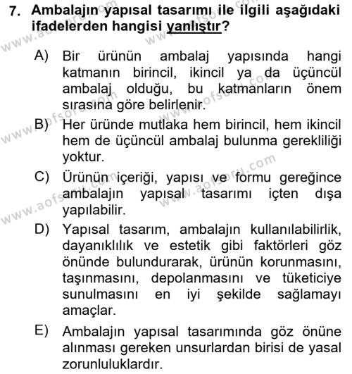 Ambalaj Tasarımı Dersi 2023 - 2024 Yılı (Vize) Ara Sınavı 7. Soru