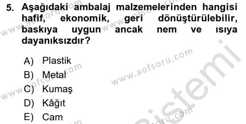 Ambalaj Tasarımı Dersi 2023 - 2024 Yılı (Final) Dönem Sonu Sınavı 5. Soru