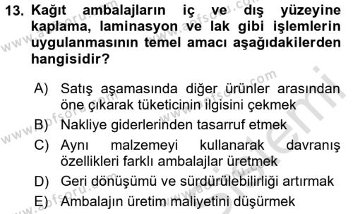 Ambalaj Tasarımı Dersi 2023 - 2024 Yılı Yaz Okulu Sınavı 13. Soru