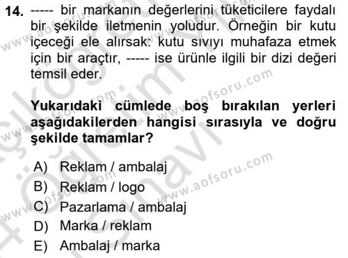 Ambalaj Tasarımı Dersi 2023 - 2024 Yılı Yaz Okulu Sınavı 14. Soru