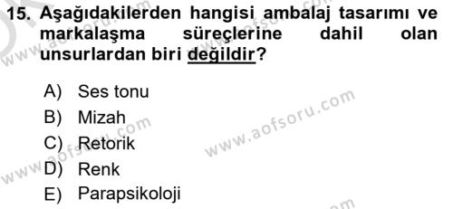 Ambalaj Tasarımı Dersi 2023 - 2024 Yılı Yaz Okulu Sınavı 15. Soru