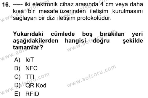 Ambalaj Tasarımı Dersi 2023 - 2024 Yılı Yaz Okulu Sınavı 16. Soru