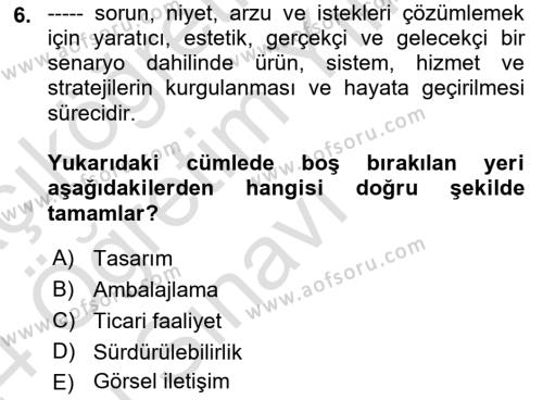 Ambalaj Tasarımı Dersi 2023 - 2024 Yılı Yaz Okulu Sınavı 6. Soru