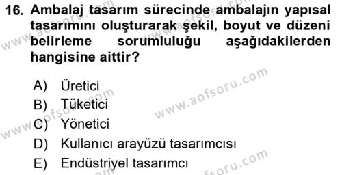 Ambalaj Tasarımı Dersi 2024 - 2025 Yılı (Vize) Ara Sınavı 16. Soru