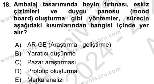 Ambalaj Tasarımı Dersi 2024 - 2025 Yılı (Vize) Ara Sınavı 18. Soru