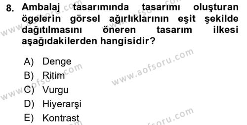 Ambalaj Tasarımı Dersi 2024 - 2025 Yılı (Vize) Ara Sınavı 8. Soru