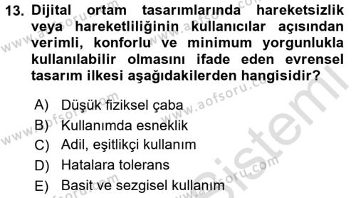 Engellilik Ve Erişilebilir Tasarım Dersi 2023 - 2024 Yılı (Vize) Ara Sınavı 13. Soru