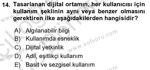 Engellilik Ve Erişilebilir Tasarım Dersi 2023 - 2024 Yılı (Vize) Ara Sınavı 14. Soru