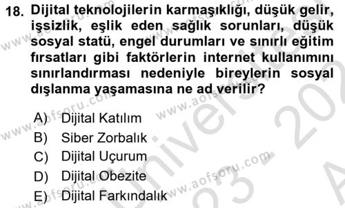 Engellilik Ve Erişilebilir Tasarım Dersi 2023 - 2024 Yılı (Vize) Ara Sınavı 18. Soru