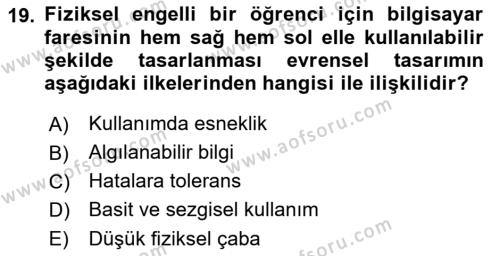 Engellilik Ve Erişilebilir Tasarım Dersi 2023 - 2024 Yılı (Vize) Ara Sınavı 19. Soru