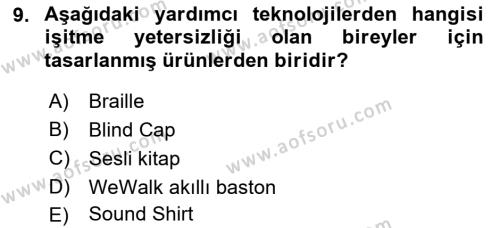 Engellilik Ve Erişilebilir Tasarım Dersi 2023 - 2024 Yılı (Vize) Ara Sınavı 9. Soru