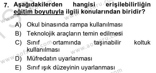 Engellilik Ve Erişilebilir Tasarım Dersi 2023 - 2024 Yılı (Final) Dönem Sonu Sınavı 7. Soru