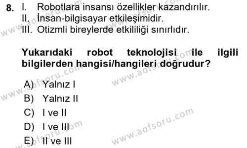 Engellilik Ve Erişilebilir Tasarım Dersi 2023 - 2024 Yılı (Final) Dönem Sonu Sınavı 8. Soru