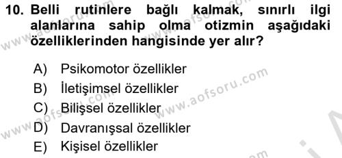 Engellilik Ve Erişilebilir Tasarım Dersi 2023 - 2024 Yılı Yaz Okulu Sınavı 10. Soru