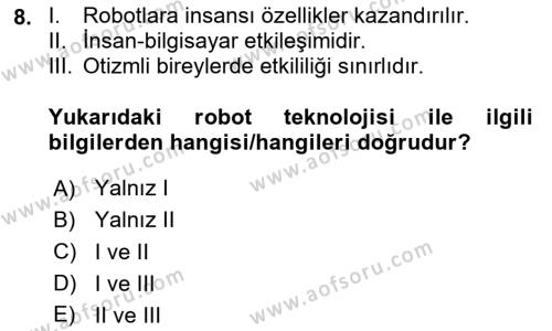 Engellilik Ve Erişilebilir Tasarım Dersi 2023 - 2024 Yılı Yaz Okulu Sınavı 8. Soru