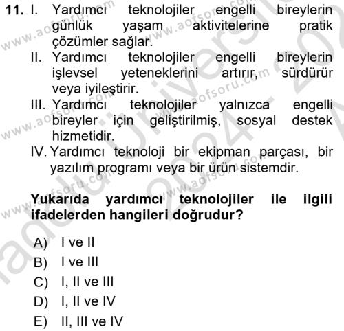 Engellilik Ve Erişilebilir Tasarım Dersi 2024 - 2025 Yılı (Vize) Ara Sınavı 11. Soru