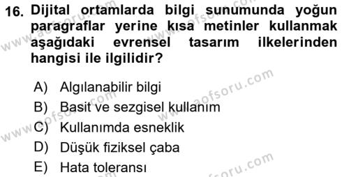 Engellilik Ve Erişilebilir Tasarım Dersi 2024 - 2025 Yılı (Vize) Ara Sınavı 16. Soru