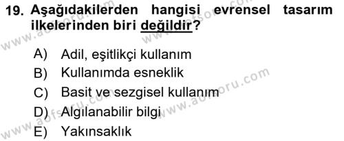 Engellilik Ve Erişilebilir Tasarım Dersi 2024 - 2025 Yılı (Vize) Ara Sınavı 19. Soru