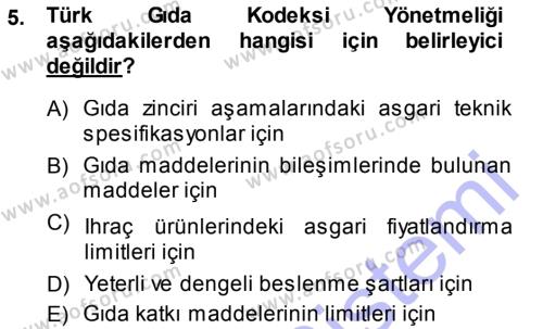 Gıda Mevzuatı ve Kalite Yönetimi Dersi 2013 - 2014 Yılı (Vize) Ara Sınavı 5. Soru