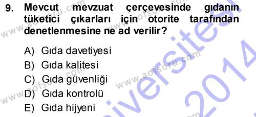 Gıda Mevzuatı ve Kalite Yönetimi Dersi 2013 - 2014 Yılı (Vize) Ara Sınavı 9. Soru