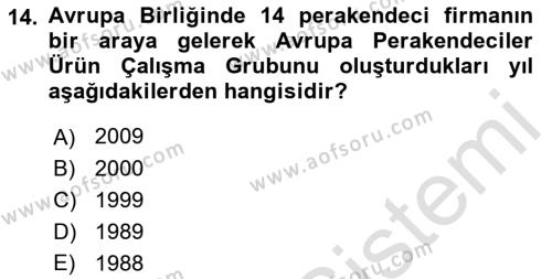 Gıda Mevzuatı ve Kalite Yönetimi Dersi 2023 - 2024 Yılı (Vize) Ara Sınavı 14. Soru