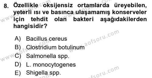 Gıda Mevzuatı ve Kalite Yönetimi Dersi 2023 - 2024 Yılı (Final) Dönem Sonu Sınavı 8. Soru